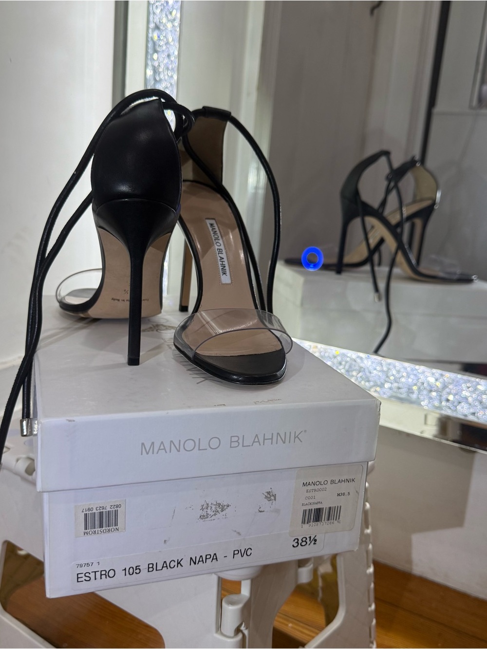 Manolo Blahnik Black Napa and Clear PVC Stiletto Sandals